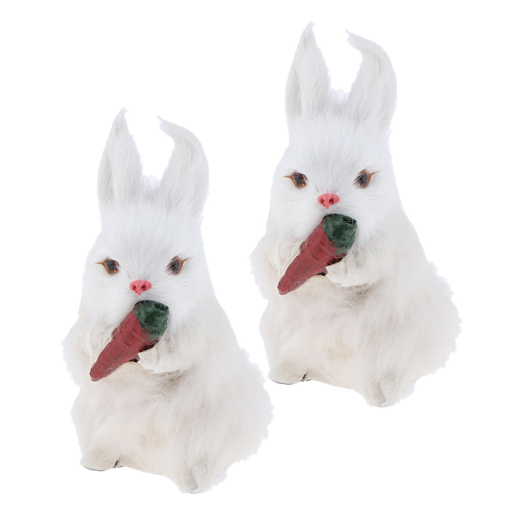 2PCS White Simulated Rabbit Model Lifelike Fur Toy Home Decor Ornament