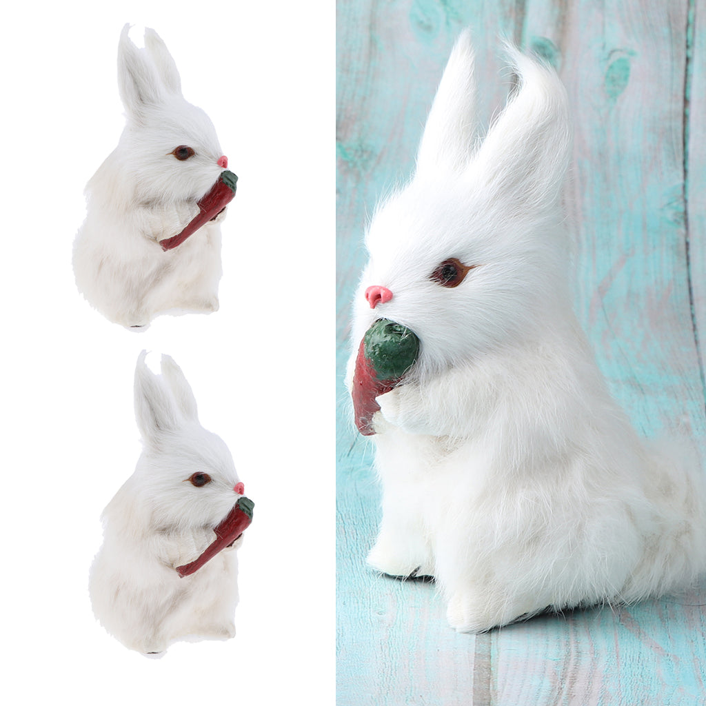 2PCS White Simulated Rabbit Model Lifelike Fur Toy Home Decor Ornament