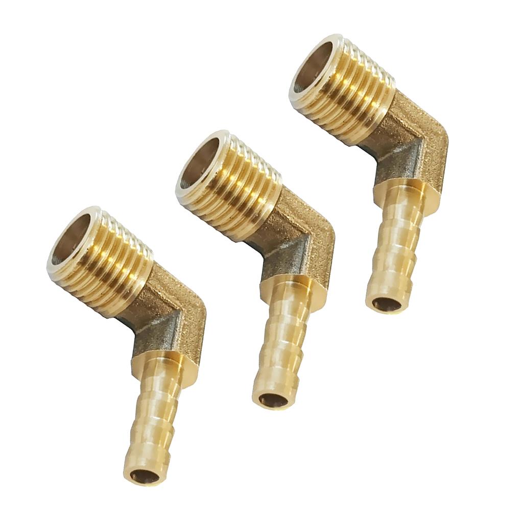3x 1/4 BSP to 6mm Brass 90 Degree Male Elbow Barbed Hose Tail Pipe Fittings
