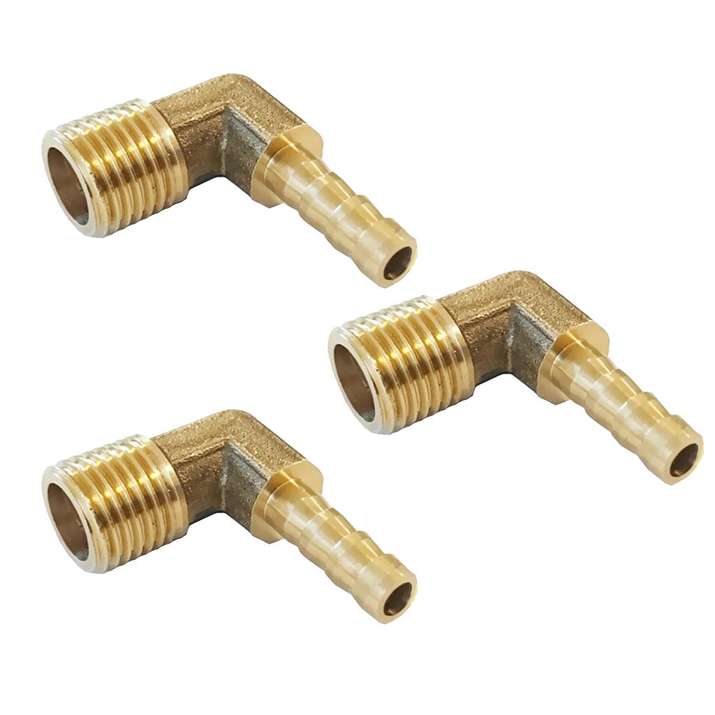3x 1/4 BSP to 6mm Brass 90 Degree Male Elbow Barbed Hose Tail Pipe Fittings