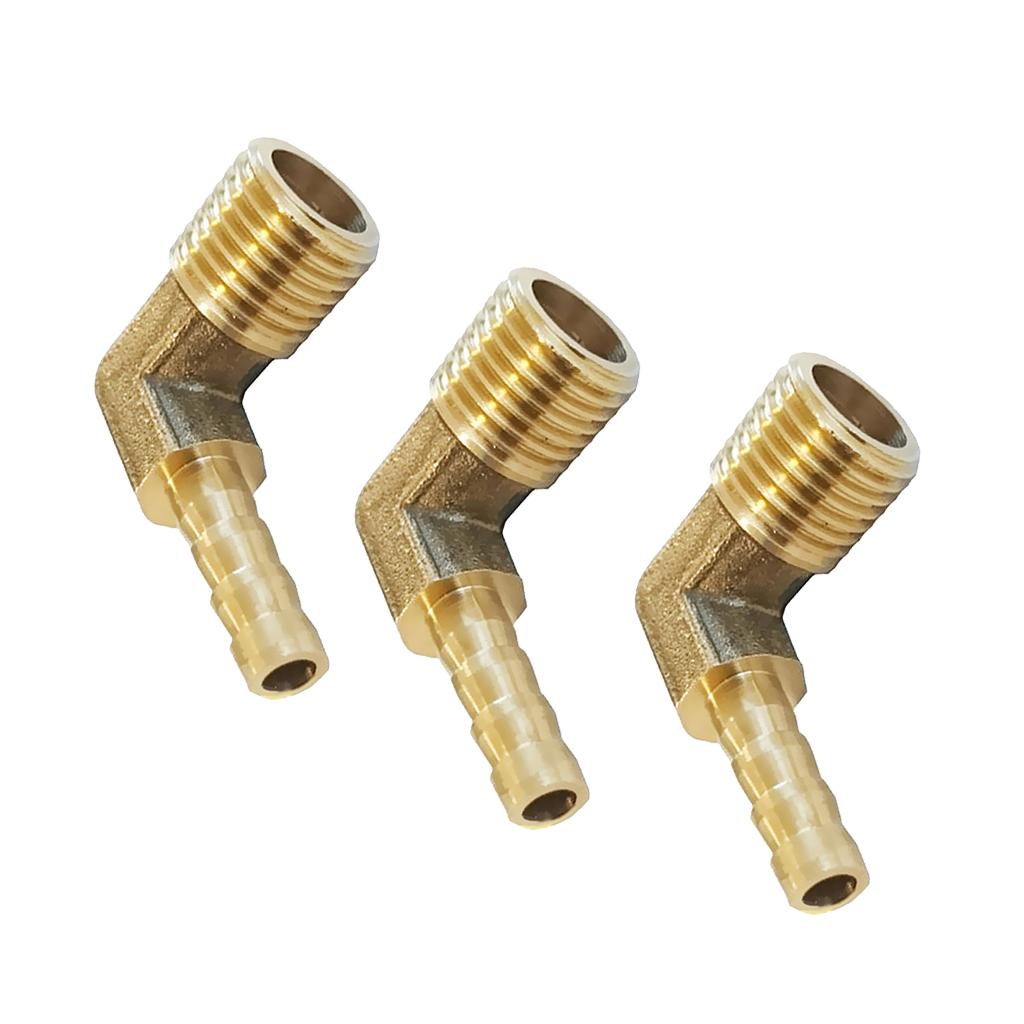 3x 1/4 BSP to 6mm Brass 90 Degree Male Elbow Barbed Hose Tail Pipe Fittings