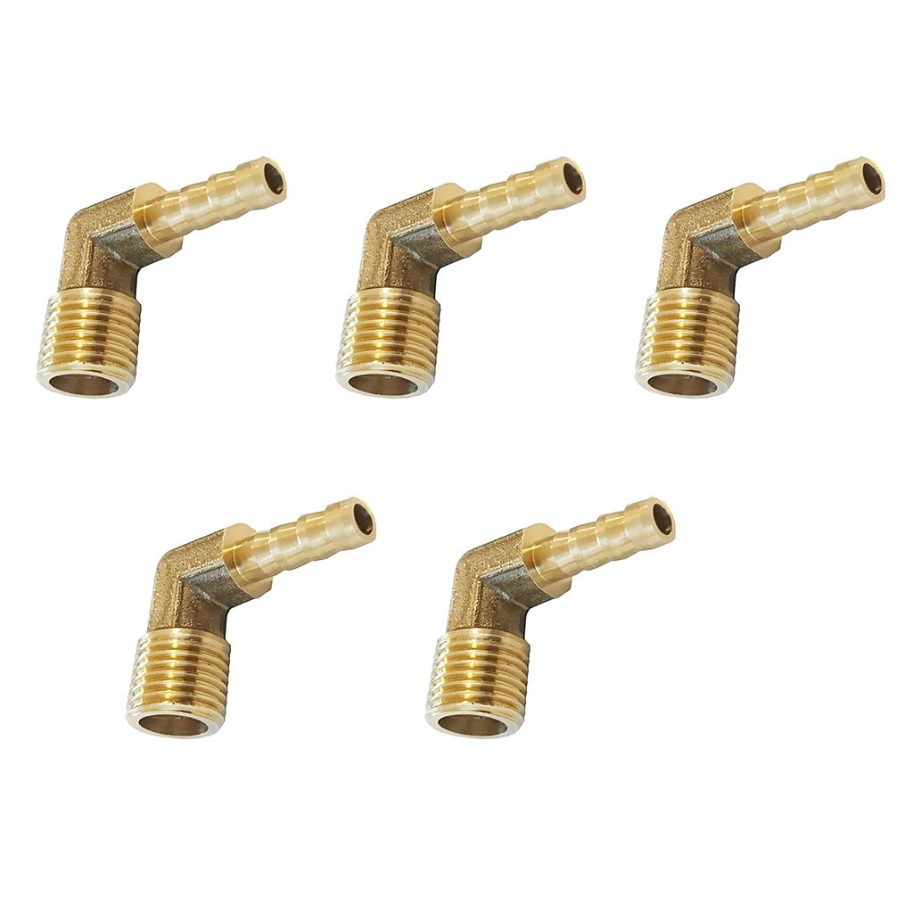 5x 1/4 BSP to 6mm Brass 90 Degree Male Elbow Barbed Hose Tail Pipe Fittings