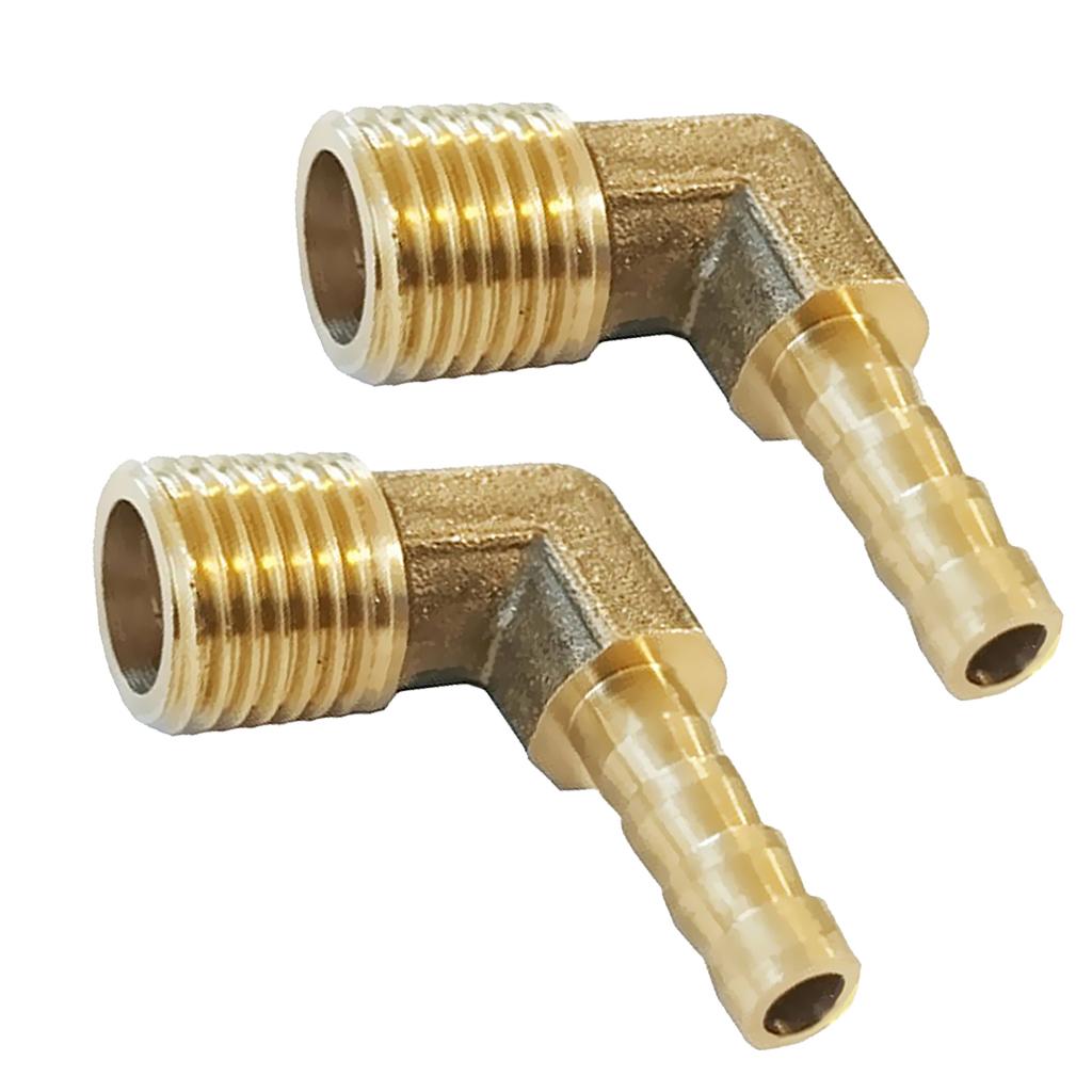 2x 1/4 BSP to 8mm Brass 90 Degree Male Elbow Barbed Hose Tail Pipe Fittings