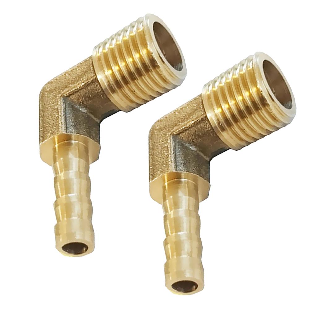 2x 1/4 BSP to 8mm Brass 90 Degree Male Elbow Barbed Hose Tail Pipe Fittings