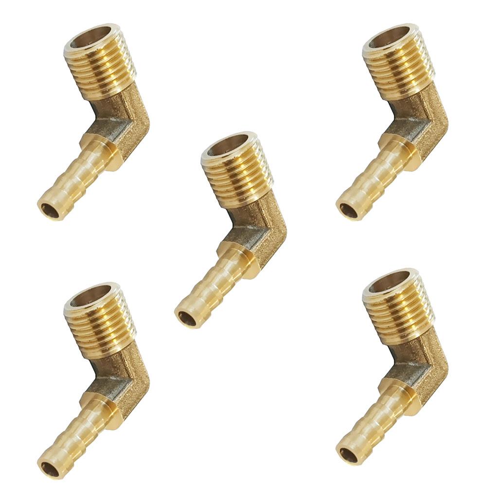 5x 1/4 BSP to 8mm Brass 90 Degree Male Elbow Barbed Hose Tail Pipe Fittings