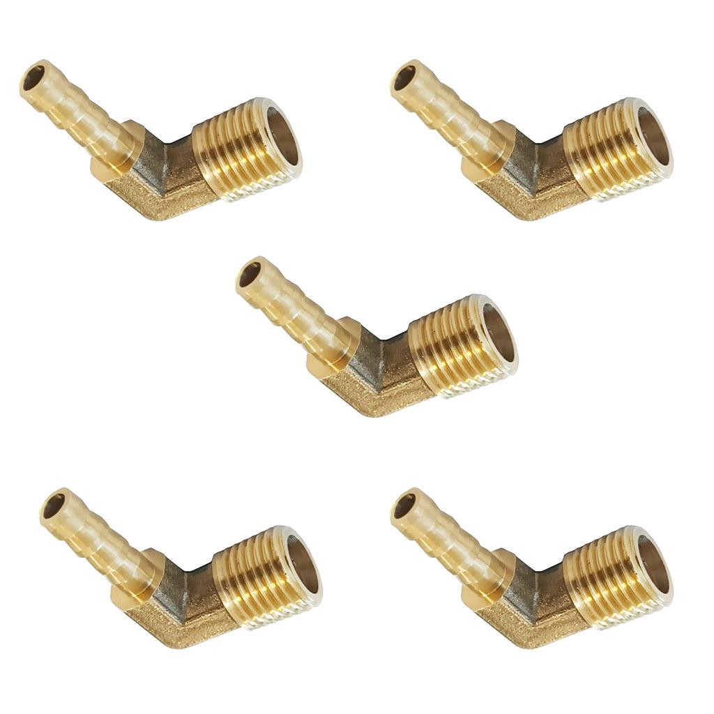 5x 1/4 BSP to 8mm Brass 90 Degree Male Elbow Barbed Hose Tail Pipe Fittings