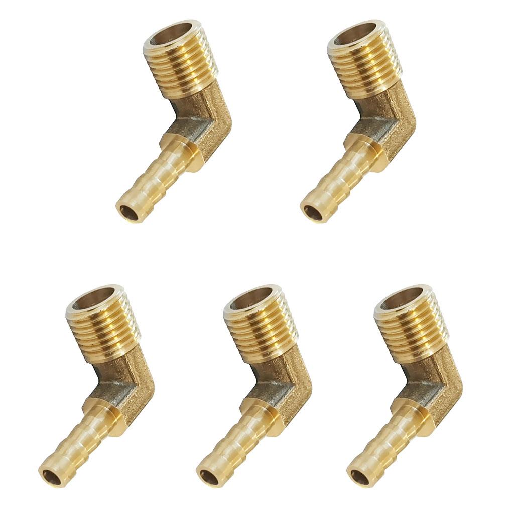 5x 1/4 BSP to 8mm Brass 90 Degree Male Elbow Barbed Hose Tail Pipe Fittings