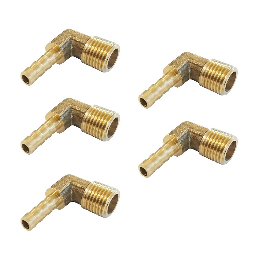 5Pcs 1/4 BSP to 10mm Brass 90 Male Elbow Barbed Hose Tail Pipe Gas Fittings