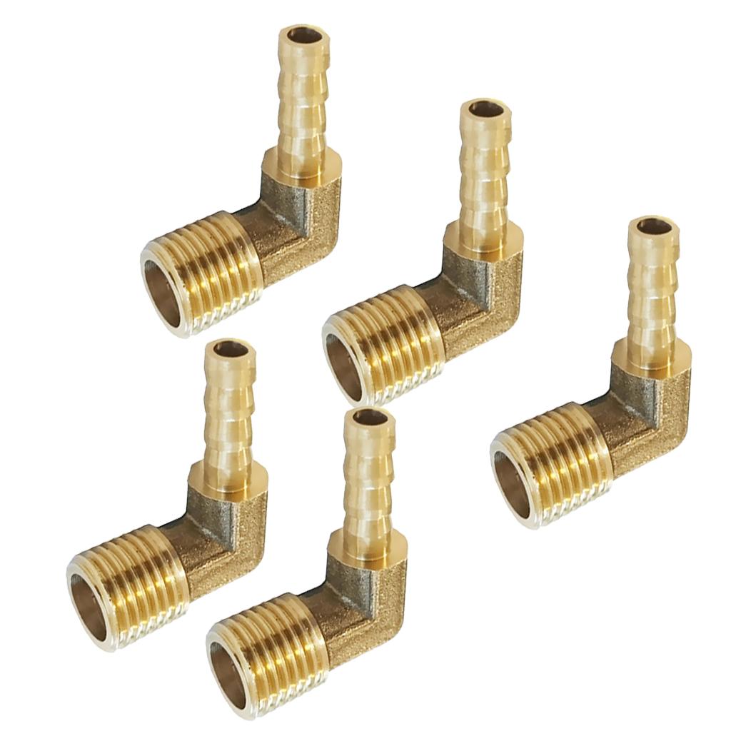 5Pcs 1/4 BSP to 10mm Brass 90 Male Elbow Barbed Hose Tail Pipe Gas Fittings
