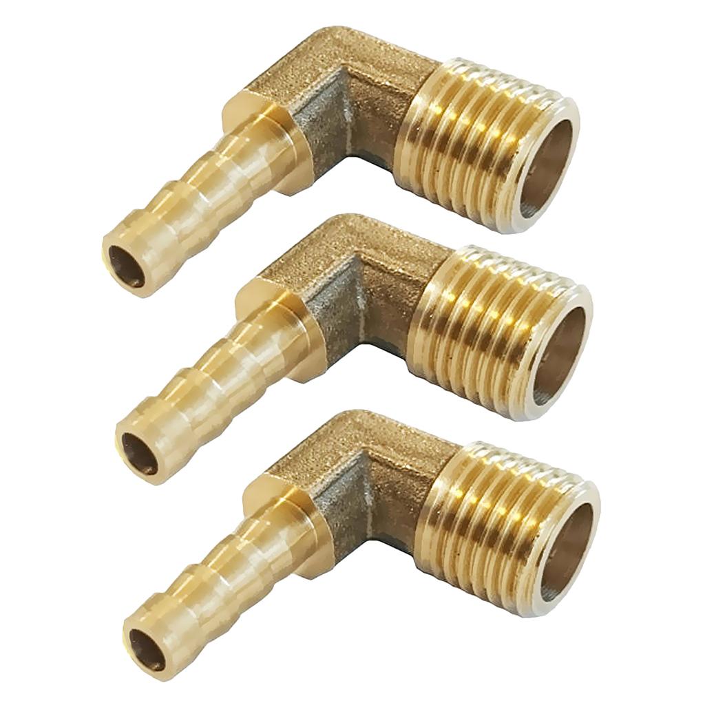 3x 3/8 BSP to 10mm Brass 90 Degree Male Elbow Barbed Hose Tail Pipe Fitting
