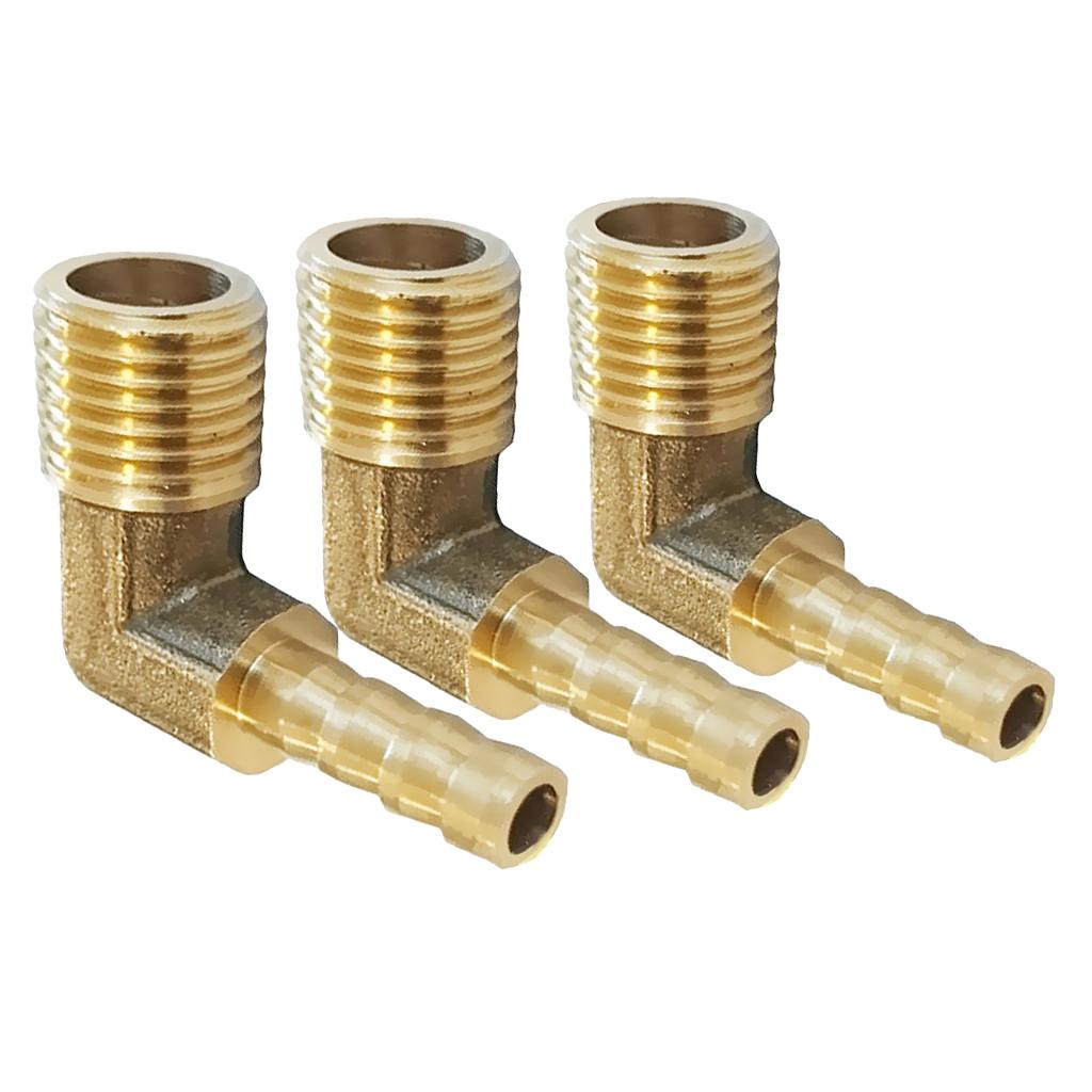 3x 3/8 BSP to 10mm Brass 90 Degree Male Elbow Barbed Hose Tail Pipe Fitting