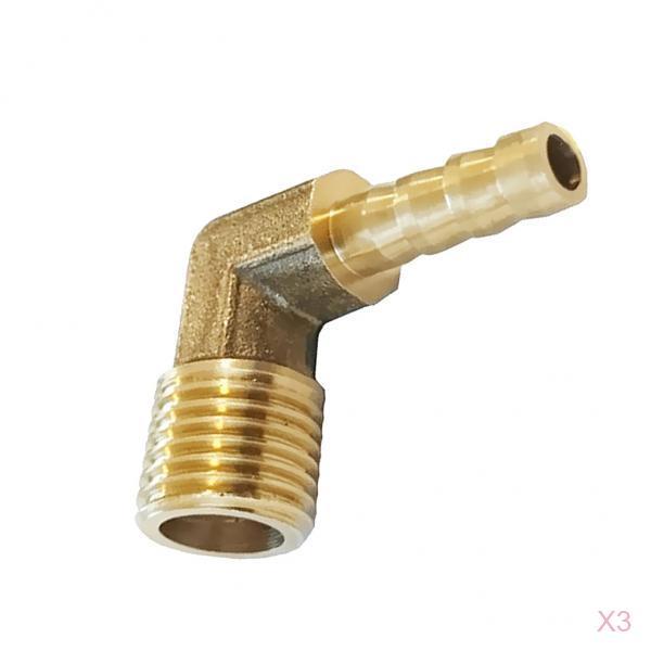 3x 3/8 BSP to 10mm Brass 90 Degree Male Elbow Barbed Hose Tail Pipe Fitting