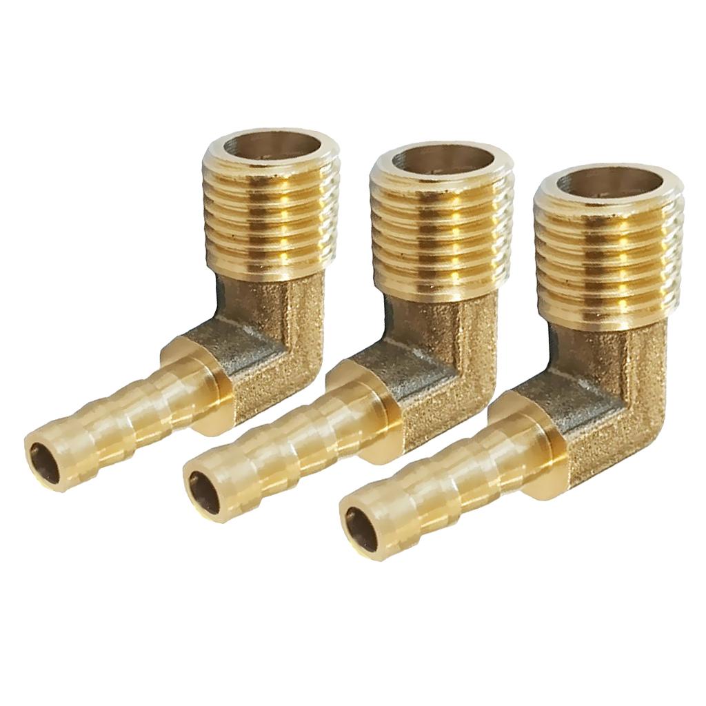 3x 3/8 BSP to 10mm Brass 90 Degree Male Elbow Barbed Hose Tail Pipe Fitting