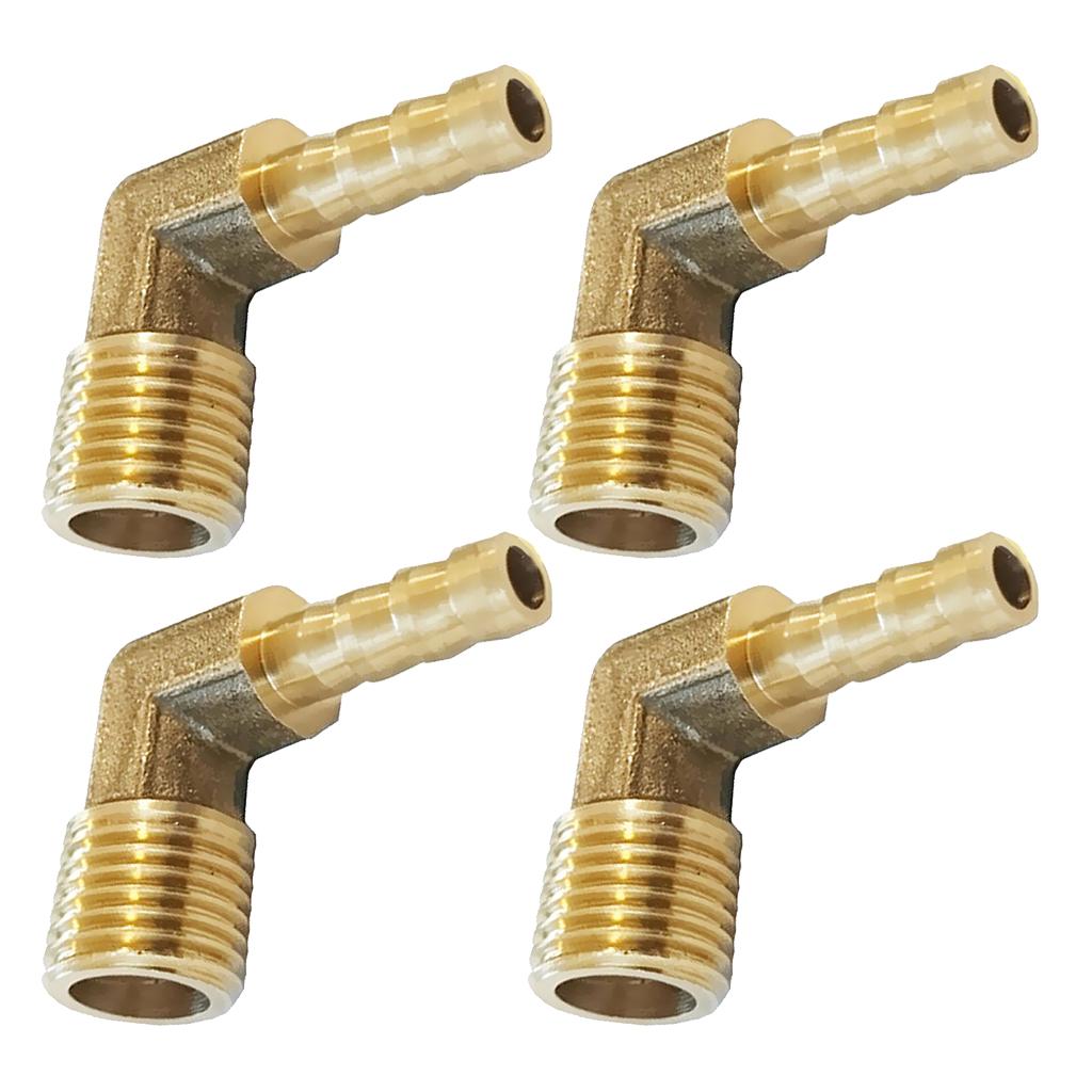 4x 3/8 BSP to 10mm Brass 90 Degree Male Elbow Barbed Hose Tail Pipe Fitting