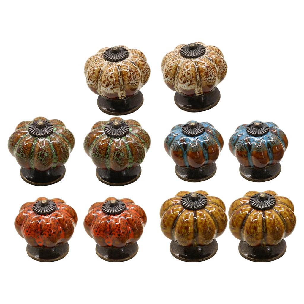 10pcs Round Pumpkin Shape Ceramic Cabinet Pull Knobs