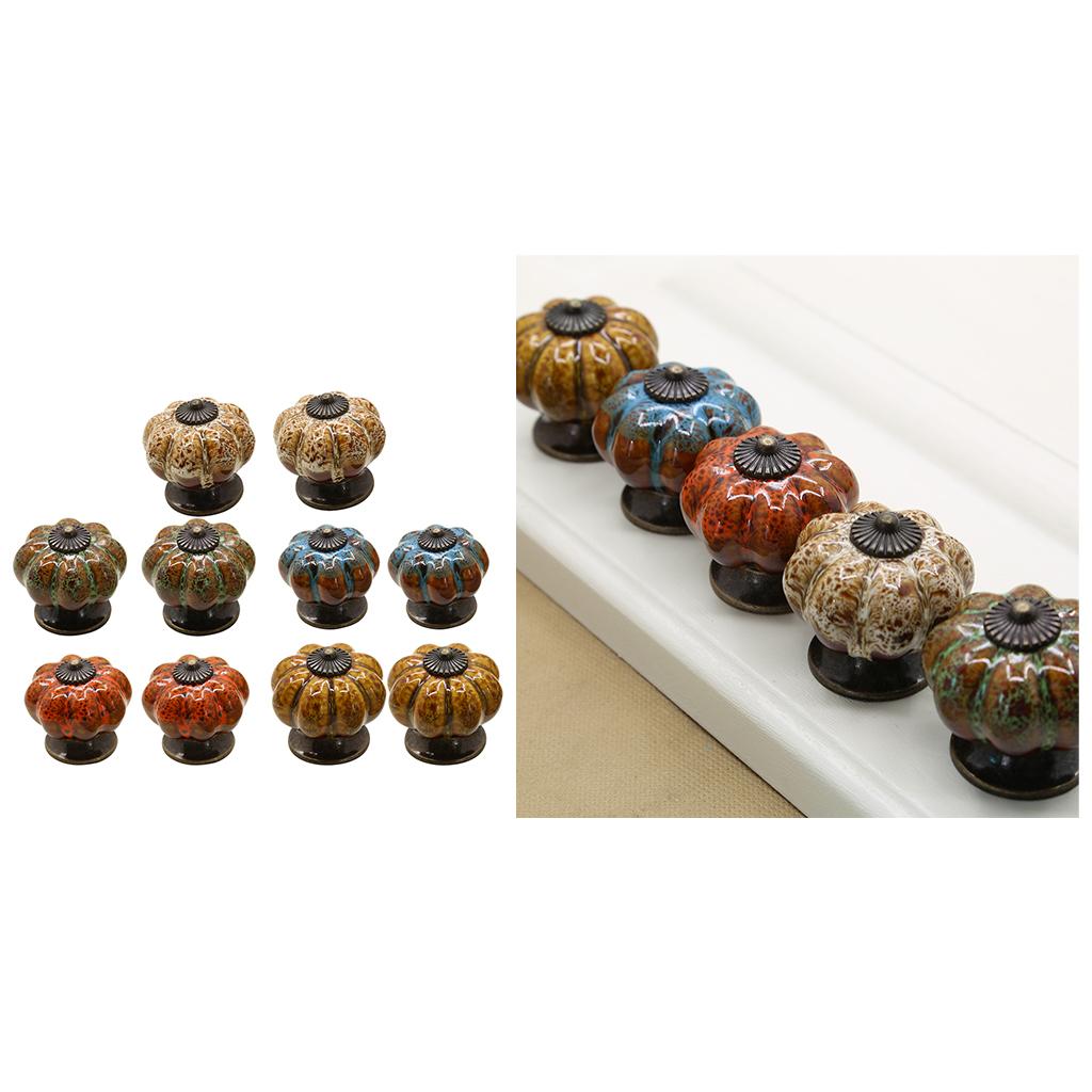 10pcs Round Pumpkin Shape Ceramic Cabinet Pull Knobs