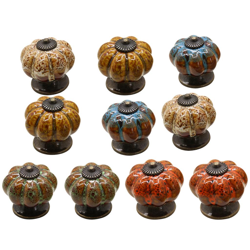 10pcs Round Pumpkin Shape Ceramic Cabinet Pull Knobs