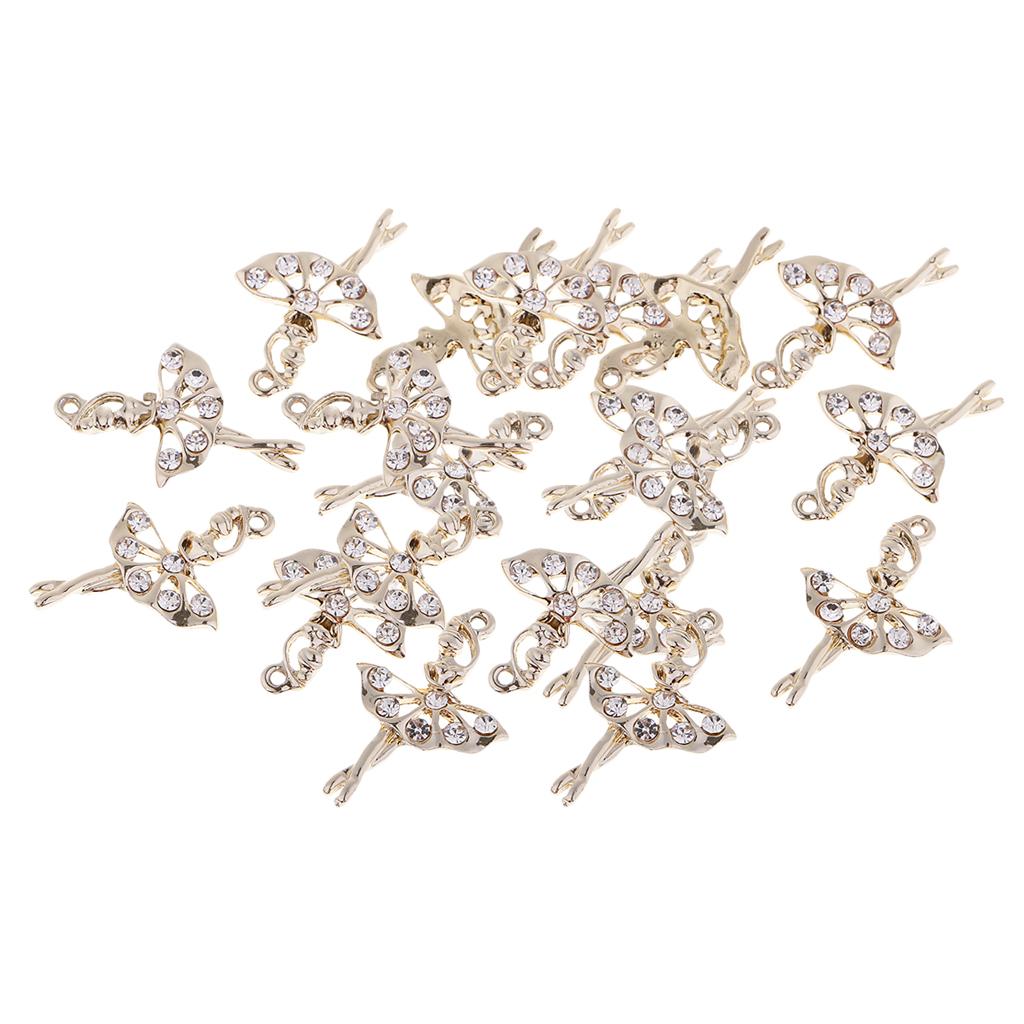 20 Pieces DIY Gold Rhinestone Ballet Dancer Girl Charms Pendant DIY Jewelry