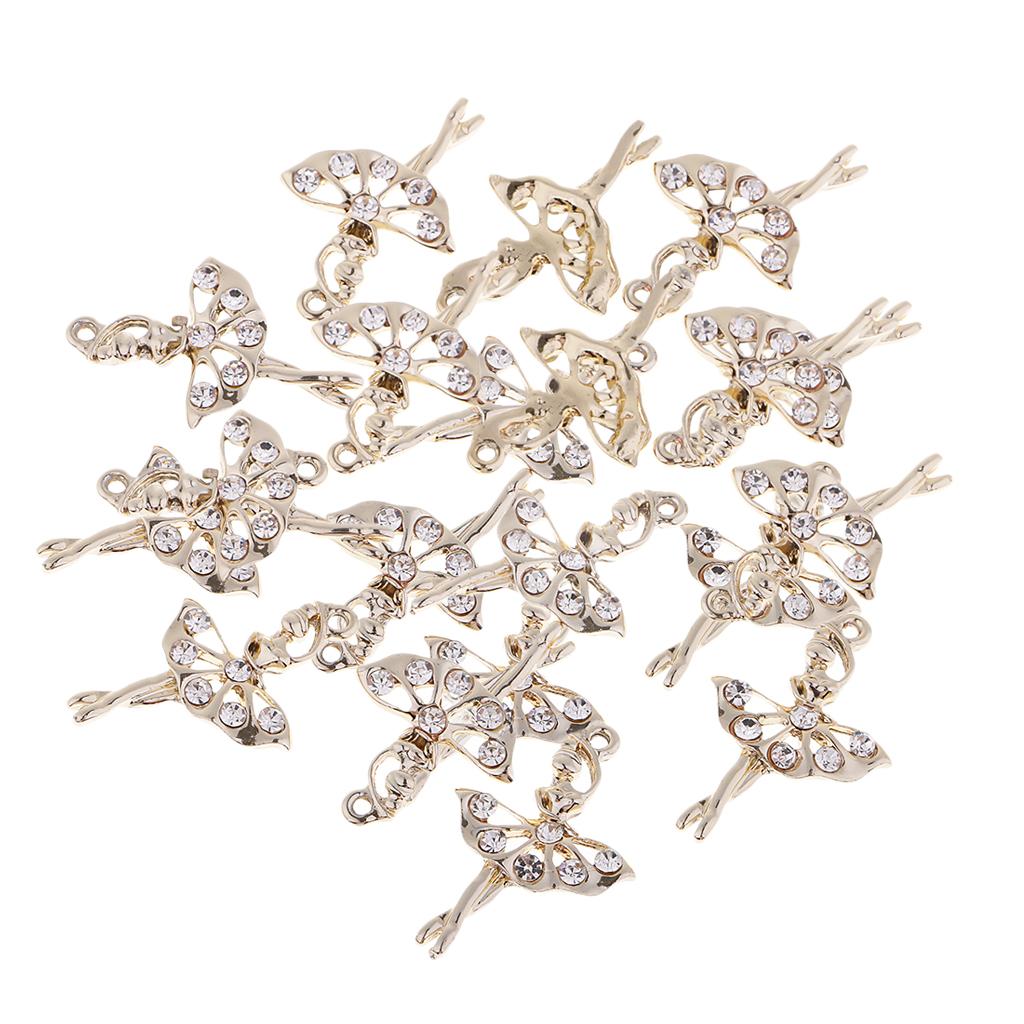 20 Pieces DIY Gold Rhinestone Ballet Dancer Girl Charms Pendant DIY Jewelry