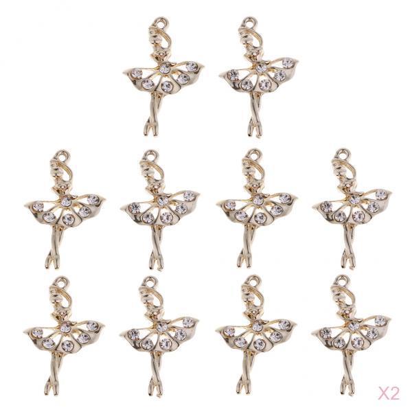 20 Pieces DIY Gold Rhinestone Ballet Dancer Girl Charms Pendant DIY Jewelry