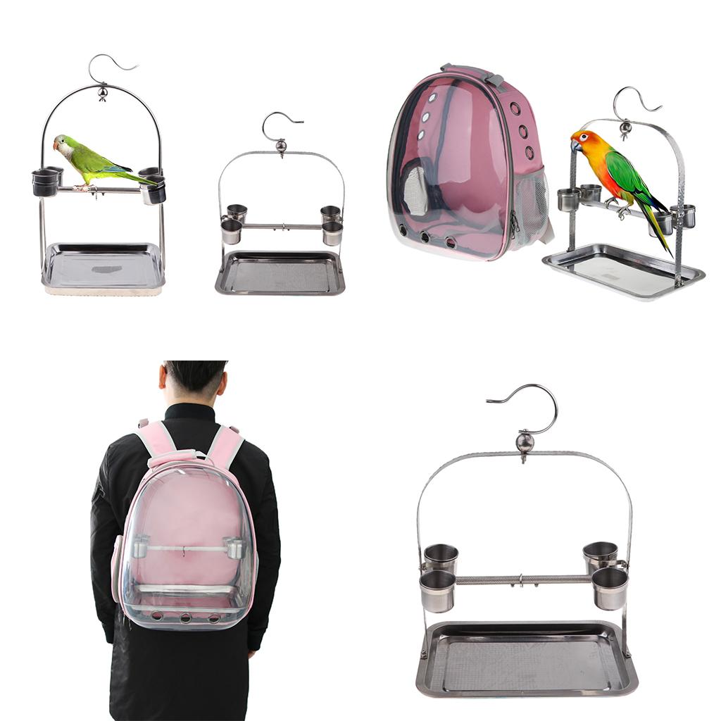 Bird Parrot Travel Carrier with Perch Cup+Hanger Hang Stand Holder Platform
