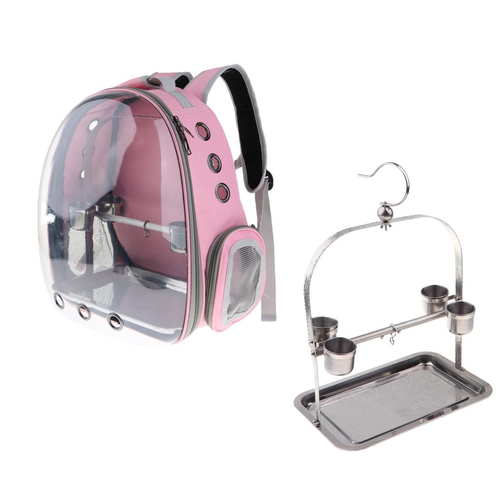 Bird Parrot Travel Carrier with Perch Cup+Hanger Hang Stand Holder Platform