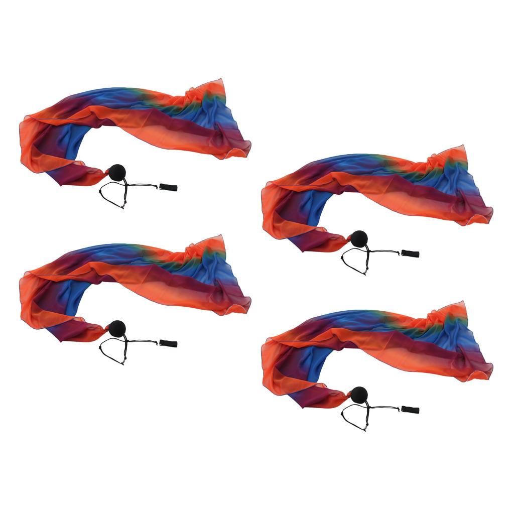 4x Belly Dance Silk Veil Poi Throw Balls Dance Accessories Multi-Color Props