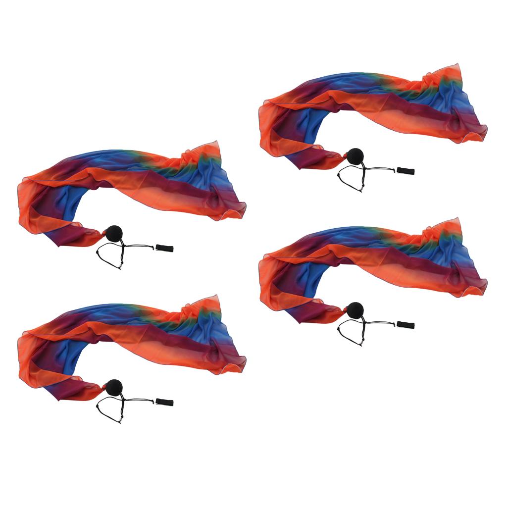 4x Belly Dance Silk Veil Poi Throw Balls Dance Accessories Multi-Color Props