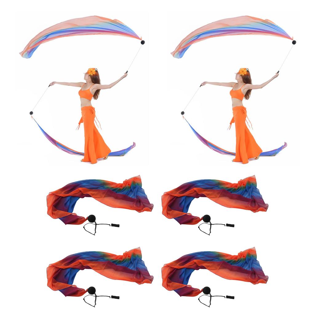 4x Belly Dance Silk Veil Poi Throw Balls Dance Accessories Multi-Color Props