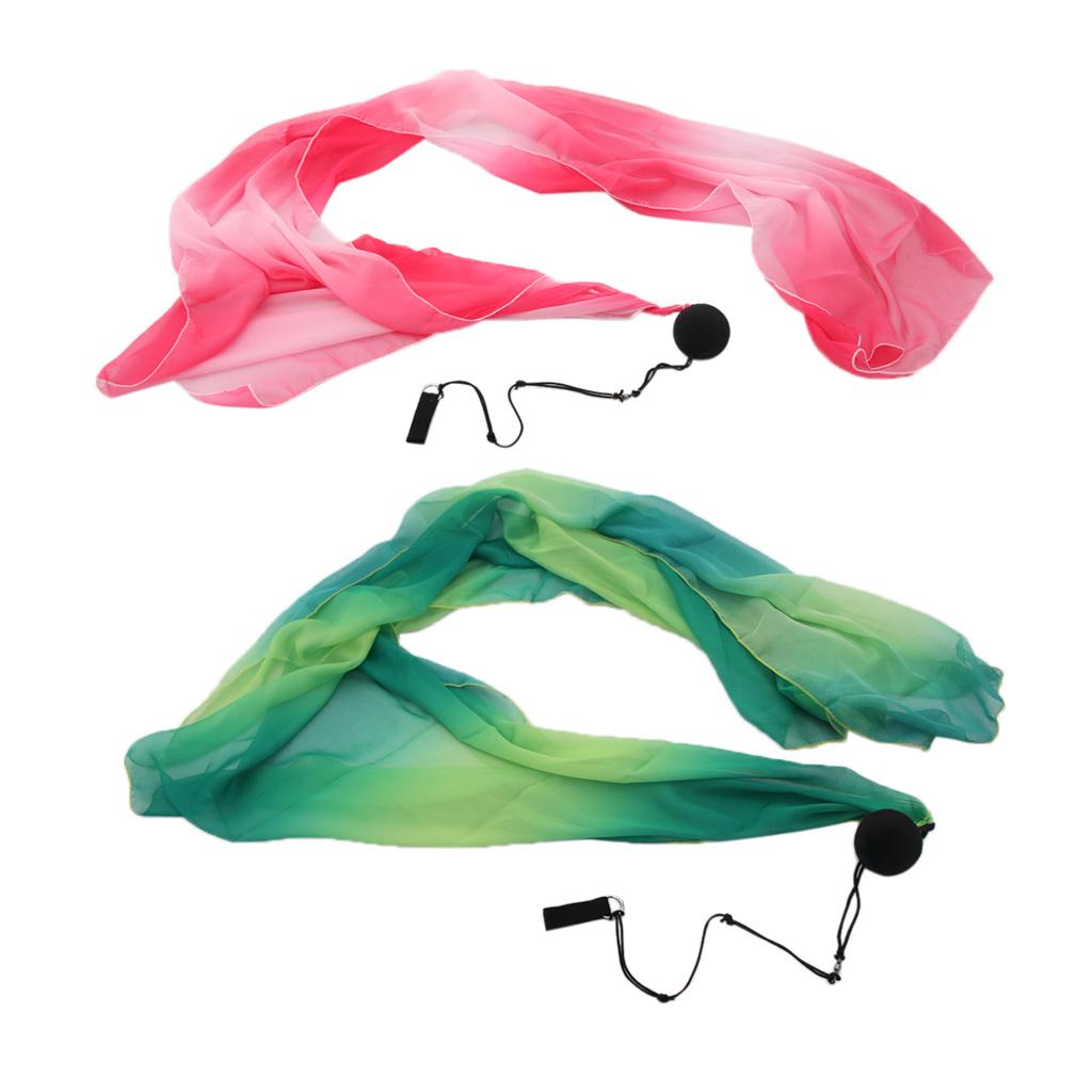 2pcs Belly Dance Silk Veil Poi Throw Balls Dance Accessory Props Pink+Green
