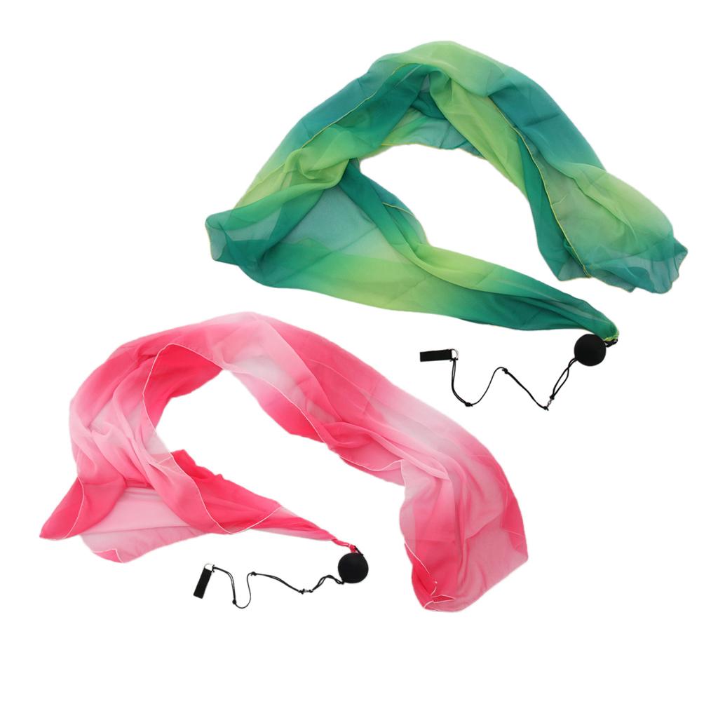 2pcs Belly Dance Silk Veil Poi Throw Balls Dance Accessory Props Pink+Green