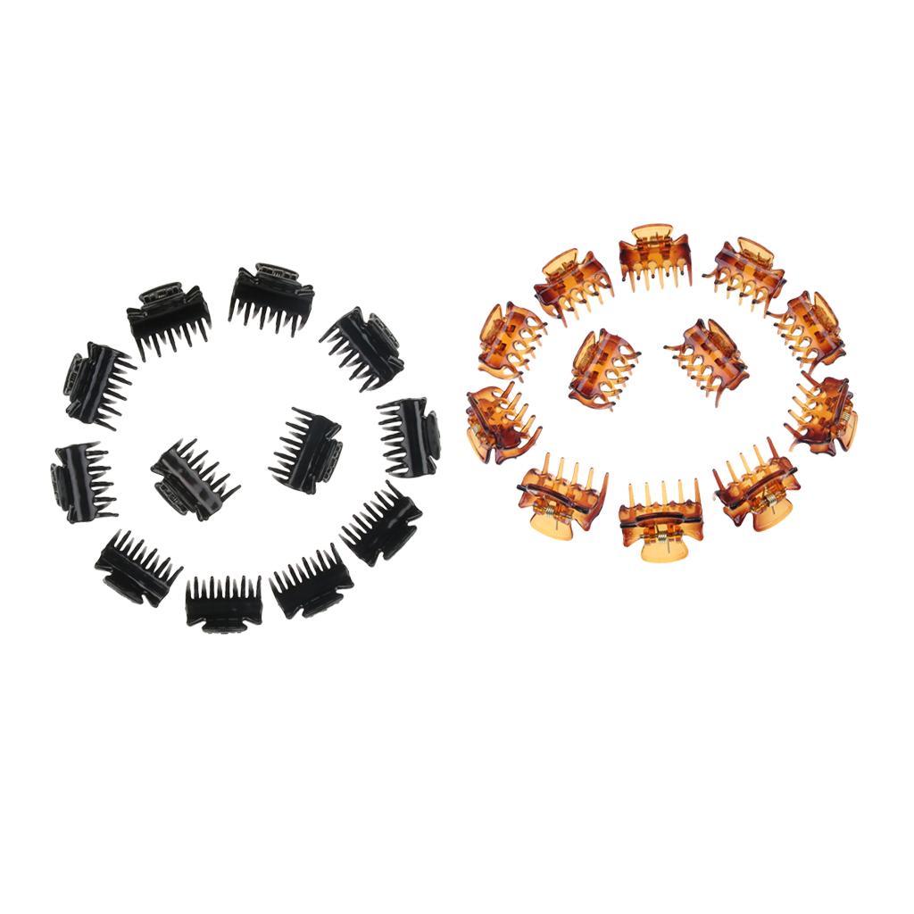 24pcs Girls Resin Mini Hair Claws Grips Plastic Hair Clip Clamps Black+Brown