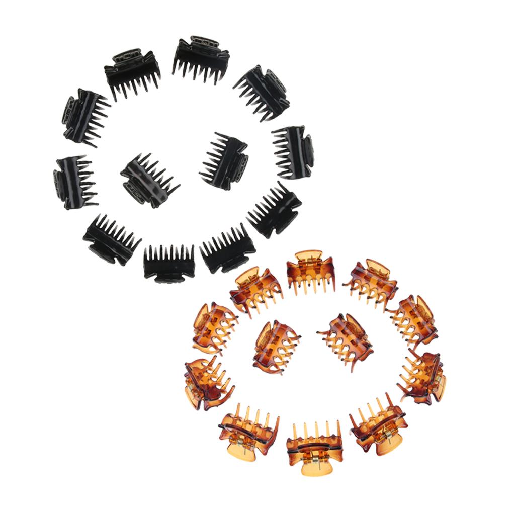 24pcs Girls Resin Mini Hair Claws Grips Plastic Hair Clip Clamps Black+Brown