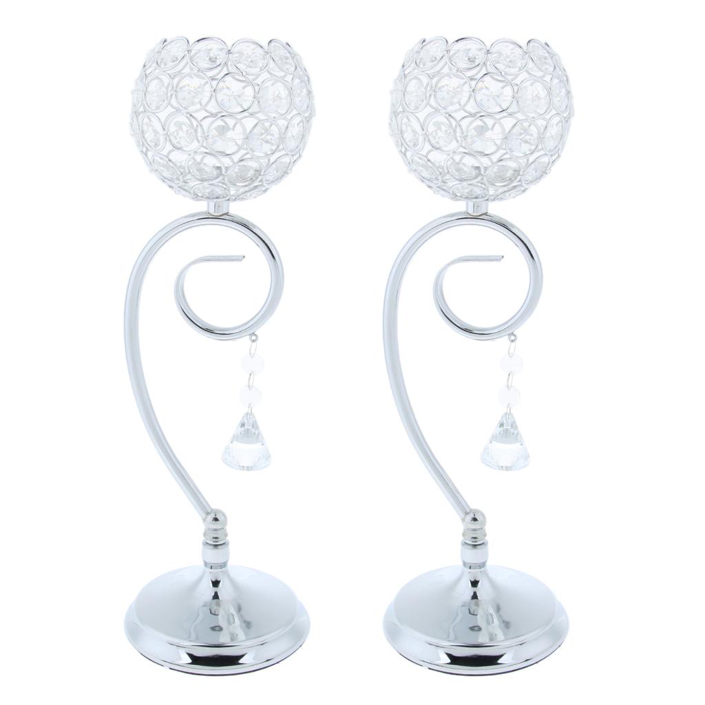 2Pcs Mosaic Tea Light Candle Holder Candlestick Wedding Banquet Silver
