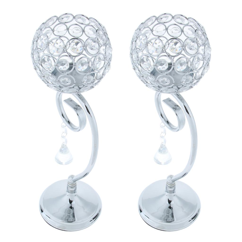 2Pcs Mosaic Tea Light Candle Holder Candlestick Wedding Banquet Silver