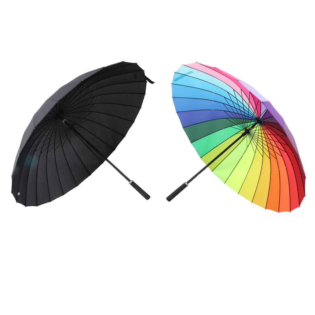 2pc 24k Color Rainbow Long Handle Straight Sun/Rain Stick Umbrella Parasol