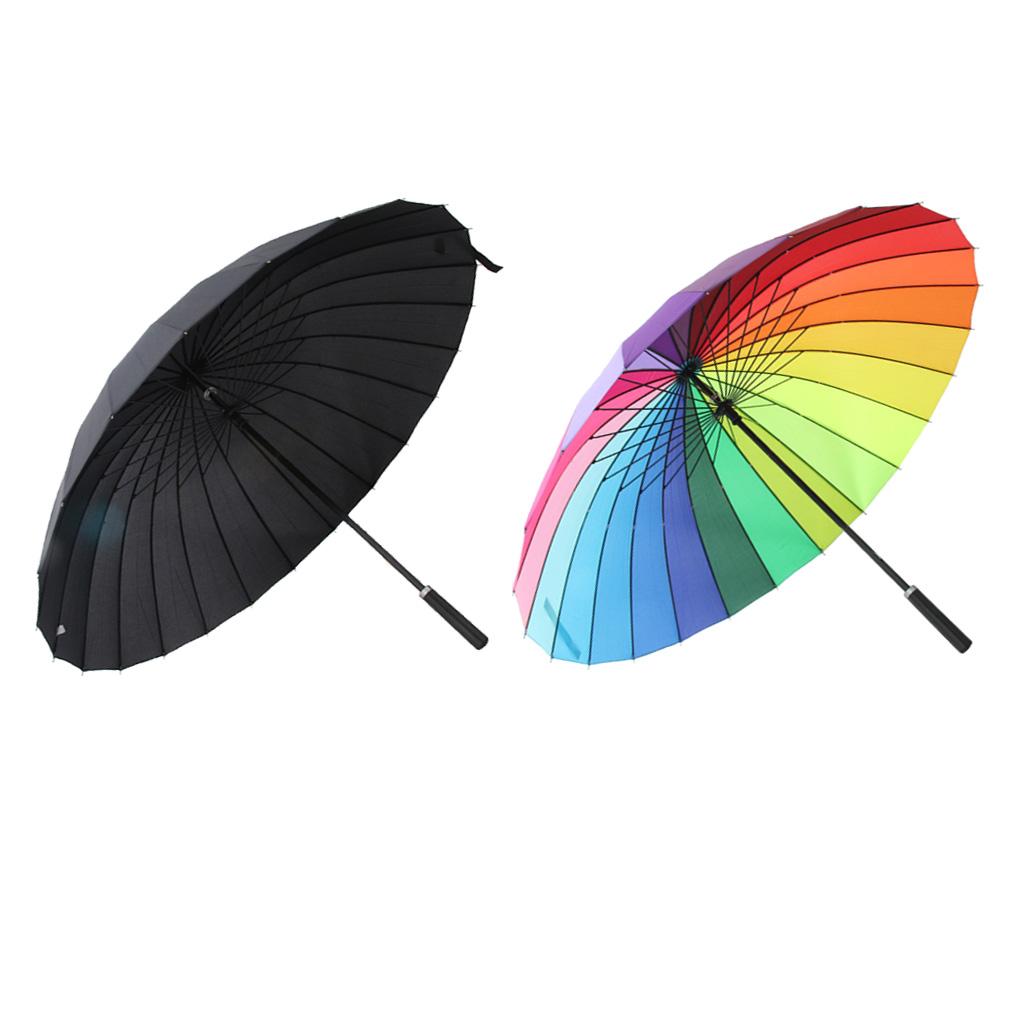 2pc 24k Color Rainbow Long Handle Straight Sun/Rain Stick Umbrella Parasol