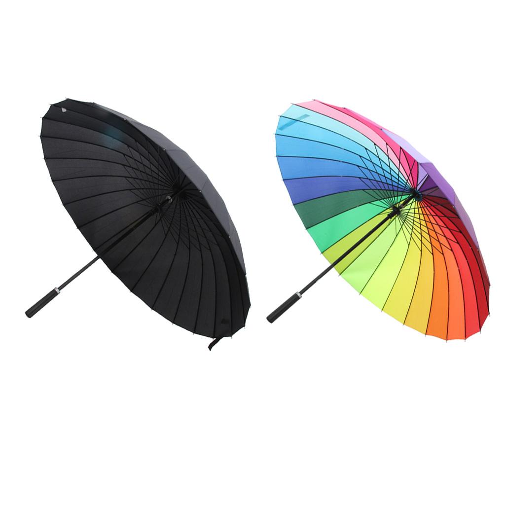2pc 24k Color Rainbow Long Handle Straight Sun/Rain Stick Umbrella Parasol