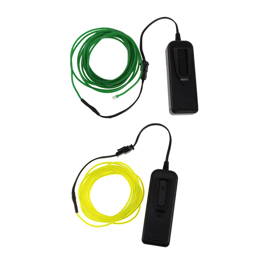 2x Green Luminescent Neon LED Lights Glow EL Wire String 5 Meters