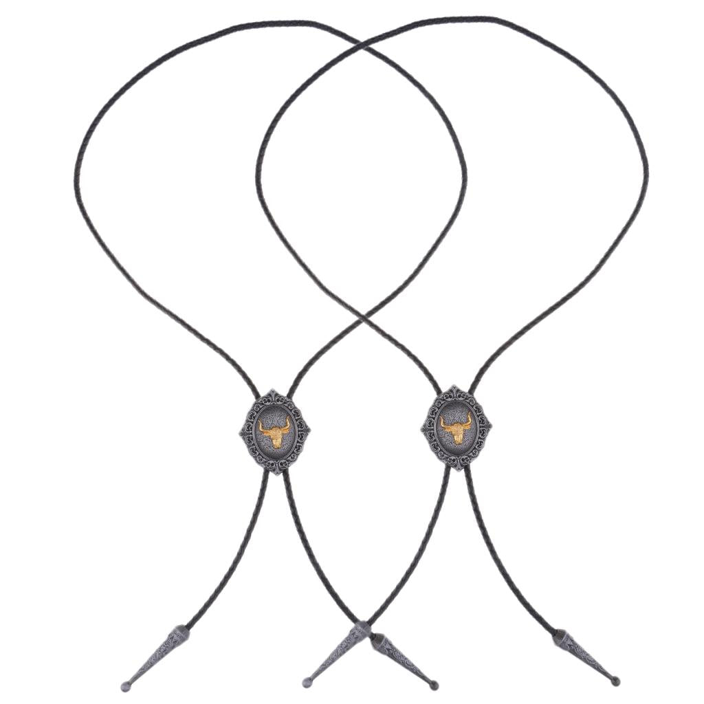 2x Western Cowboy Rodeo Bolo Tie Leather Necktie Necklace
