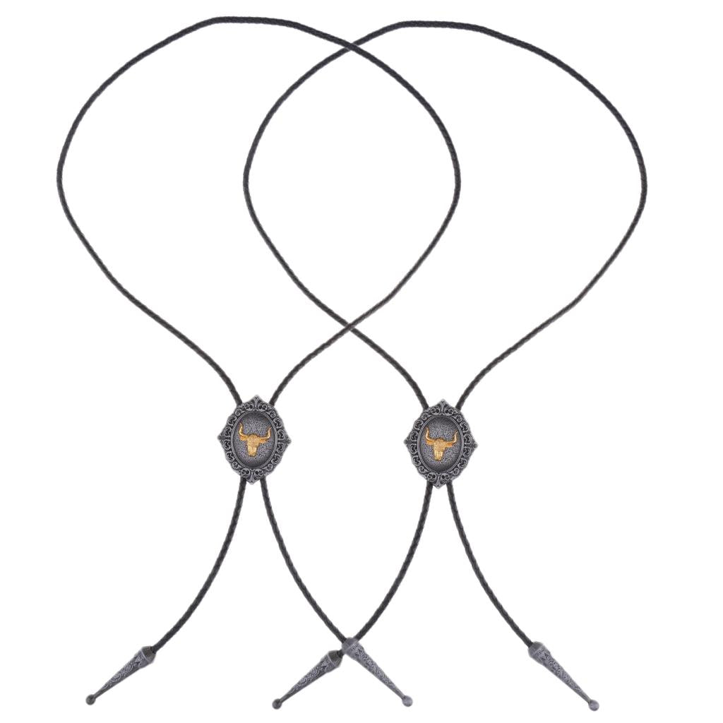 2x Western Cowboy Rodeo Bolo Tie Leather Necktie Necklace