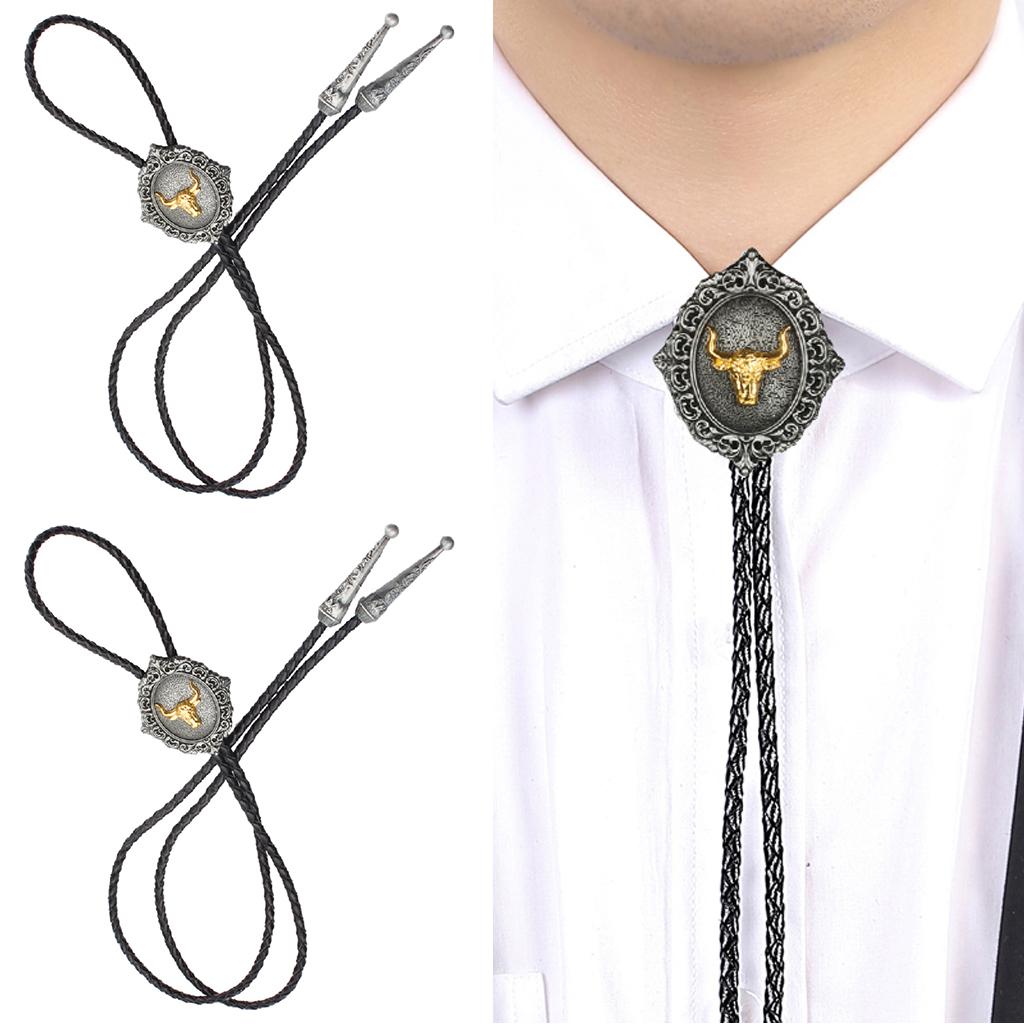 2x Western Cowboy Rodeo Bolo Tie Leather Necktie Necklace