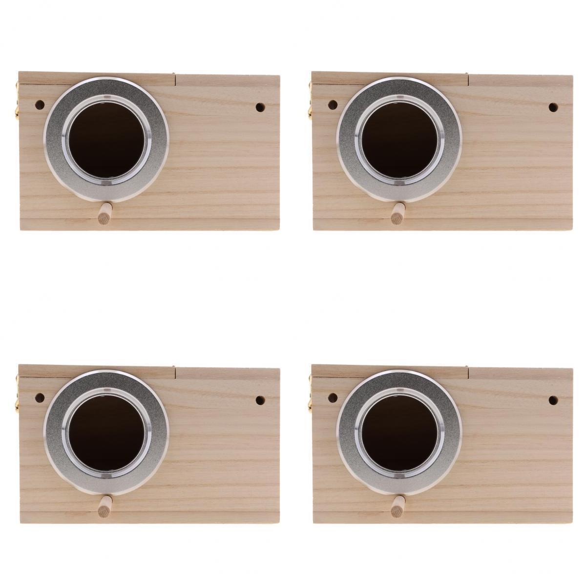 4pcs Wooden Wild Bird Nest Box Nesting Feeding Feeder Station House & Stick