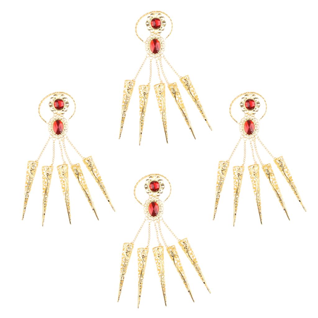2Pairs Gold Bracelet with Long Finger Nails for Belly Dancing Hand Jewelry