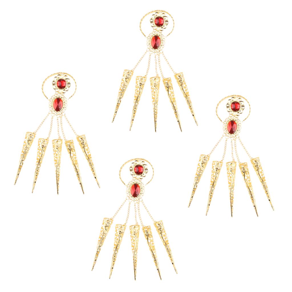 2Pairs Gold Bracelet with Long Finger Nails for Belly Dancing Hand Jewelry