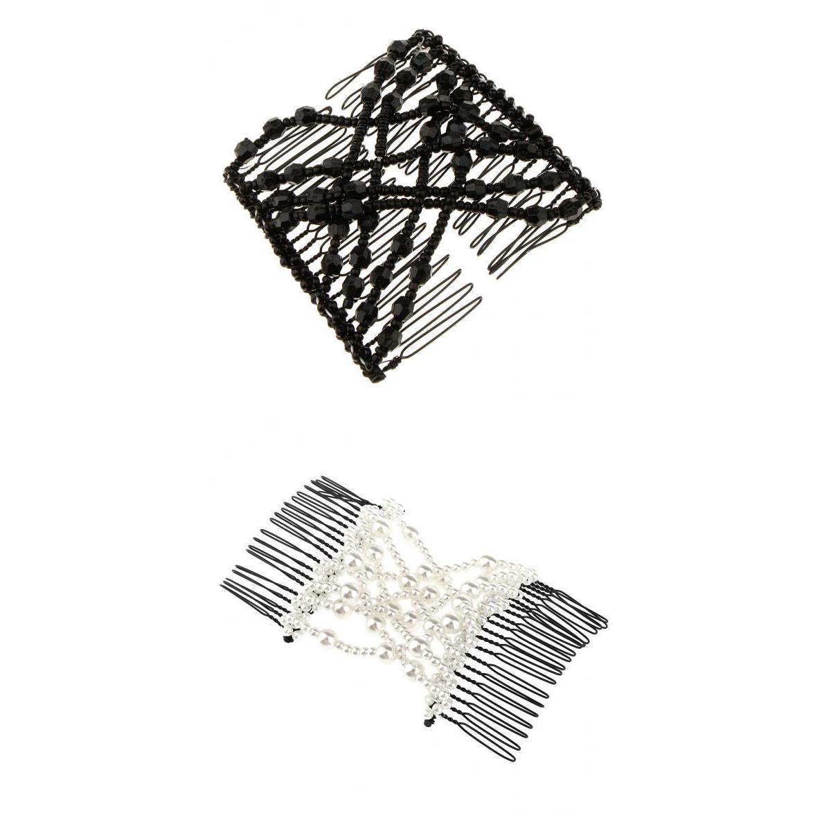 2Pieces Double Side Combs Clip Stretchy Women Hairstyling Tools Black+White