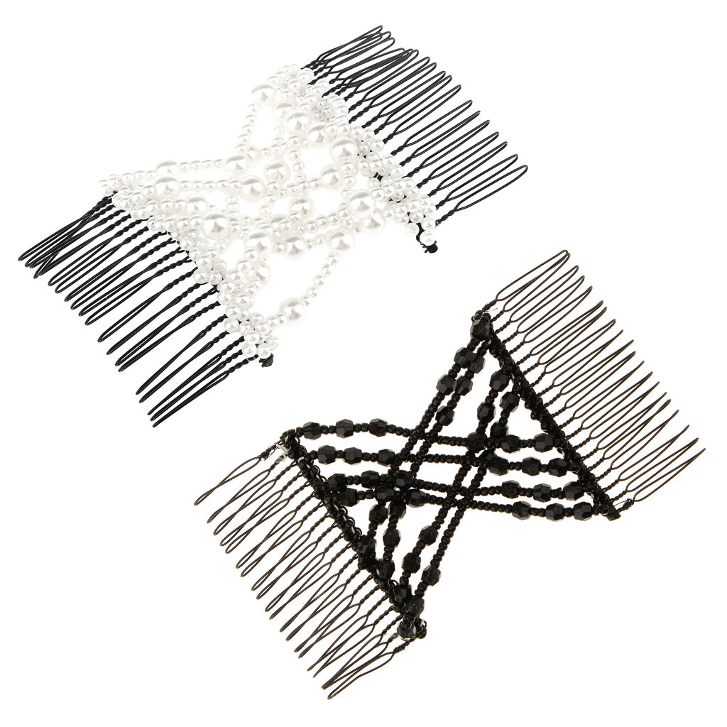 2Pieces Double Side Combs Clip Stretchy Women Hairstyling Tools Black+White