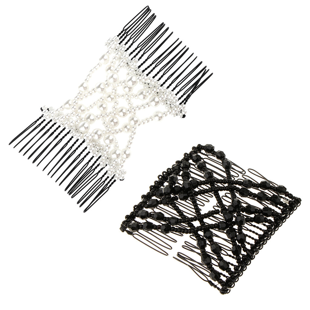 2Pieces Double Side Combs Clip Stretchy Women Hairstyling Tools Black+White