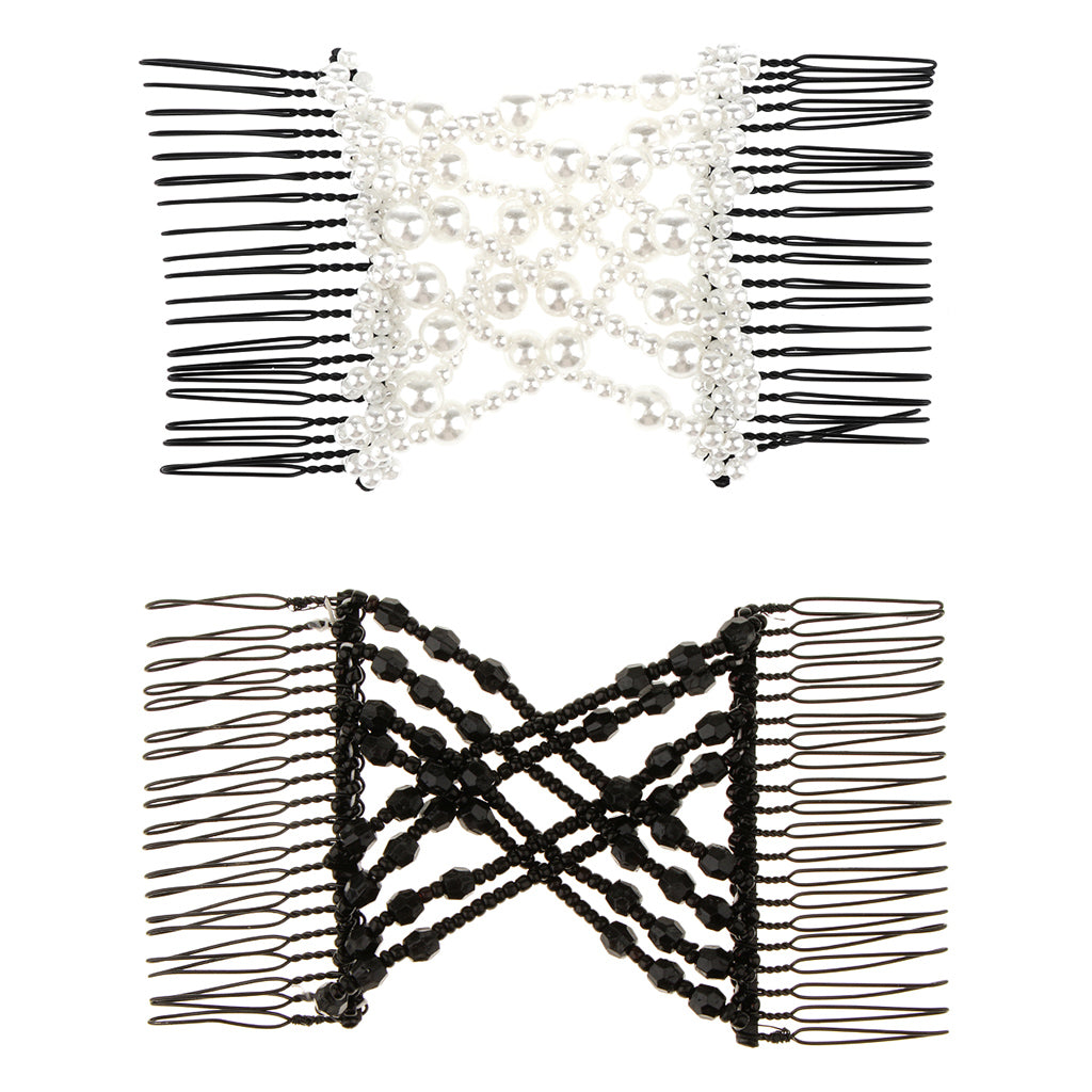 2Pieces Double Side Combs Clip Stretchy Women Hairstyling Tools Black+White