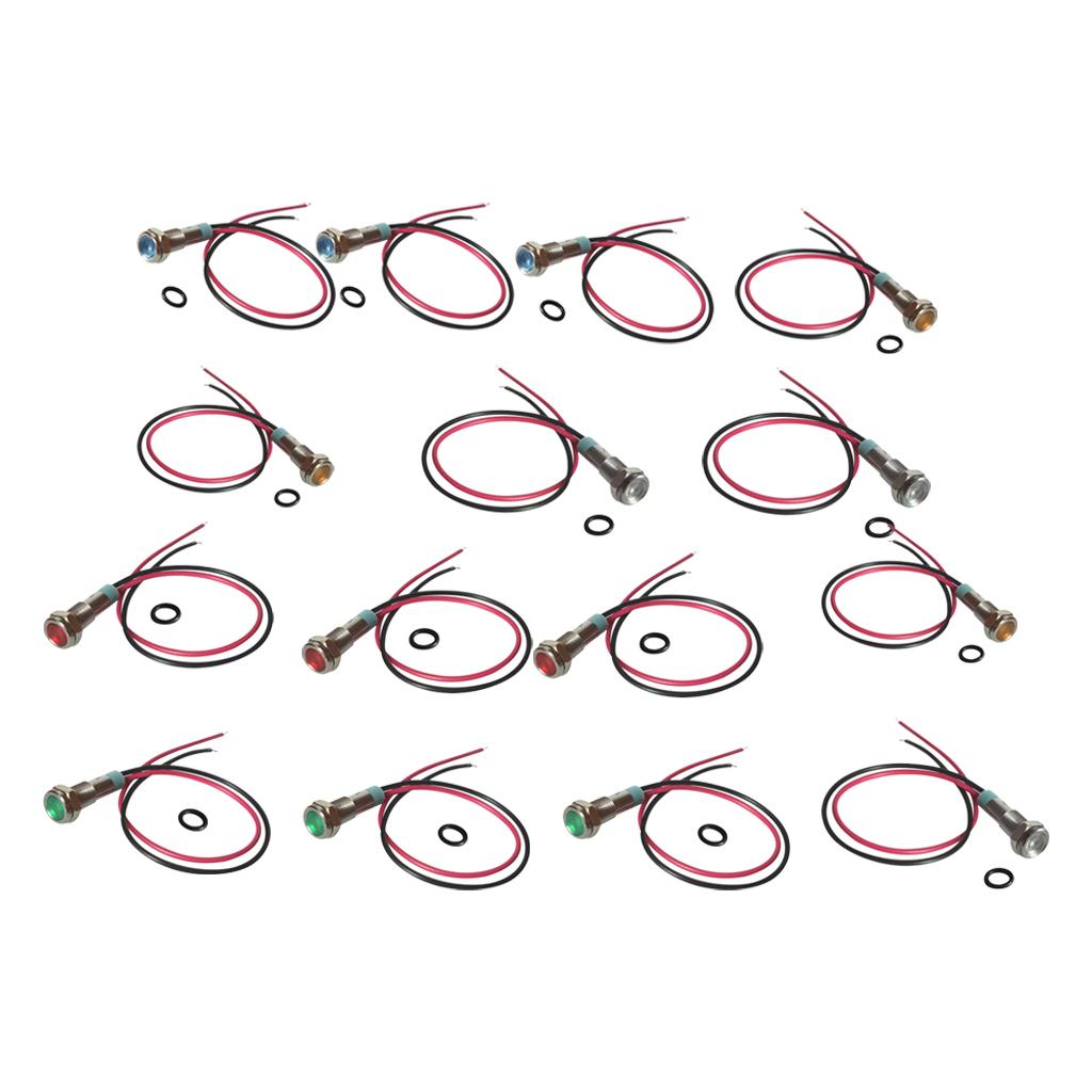 15pcs 6mm LED Metal Indicator Light Waterproof Signal Pilot Dash Lamp 6V